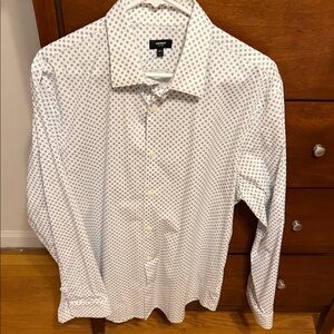 Express Men's Slim Fit 1MX White and Blue Patterned Dress Shirt